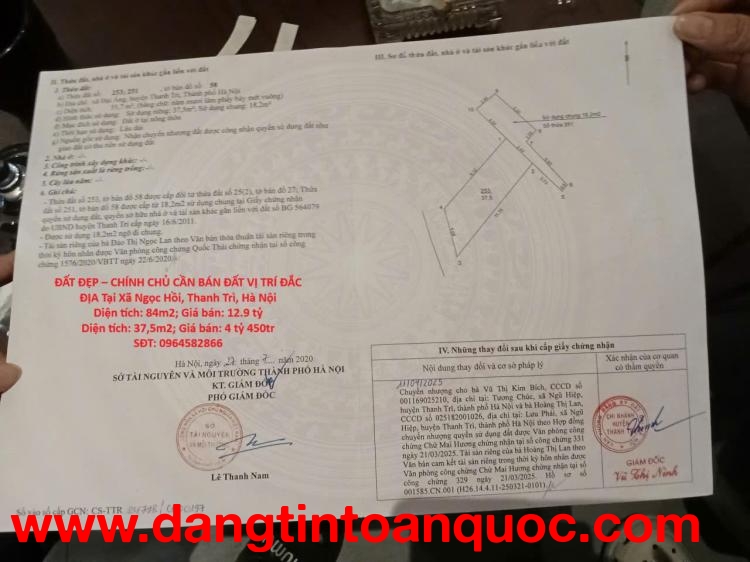 ĐẤT ĐẸP – CHÍNH CHỦ CẦN BÁN ĐẤT VỊ TRÍ ĐẮC ĐỊA Tại Xã Ngọc Hồi, Thanh Trì, Hà Nội