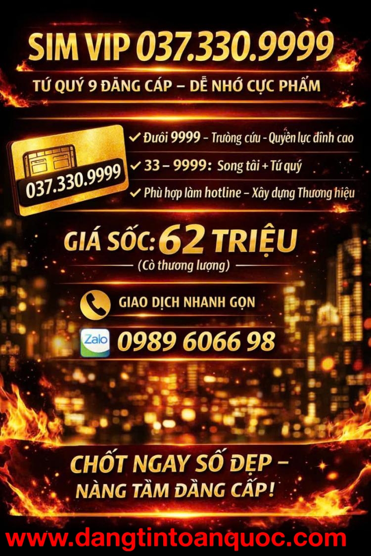 Sim VIP 037.330.9999 – Tứ quý 9 đẳng cấp