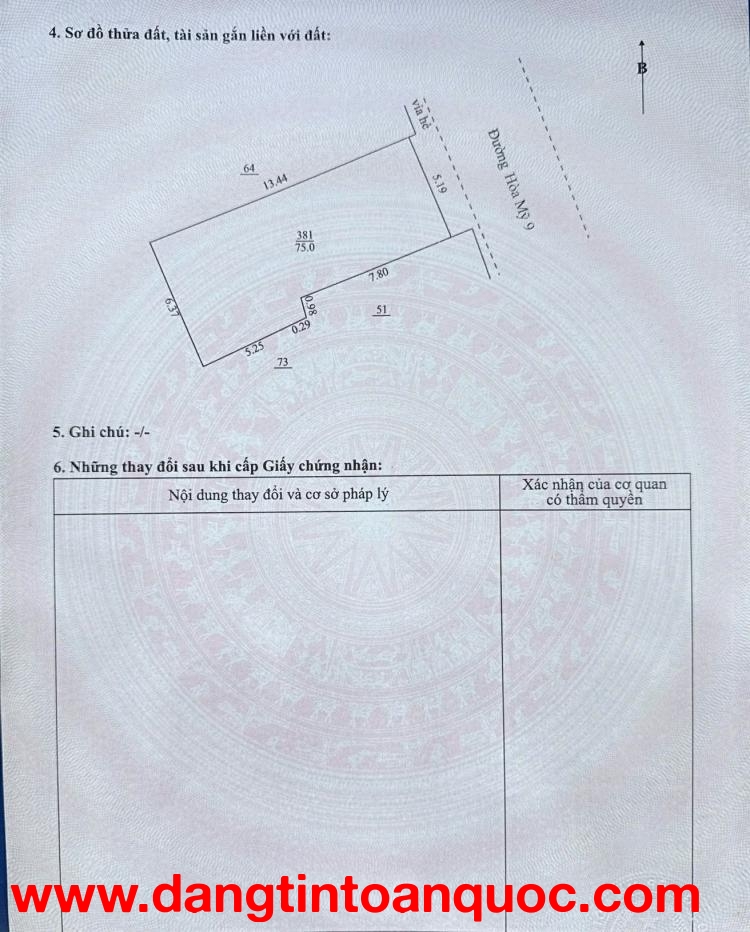Bán đất MT đường Hòa Mỹ 9 - gần đường Tôn Đức Thắng