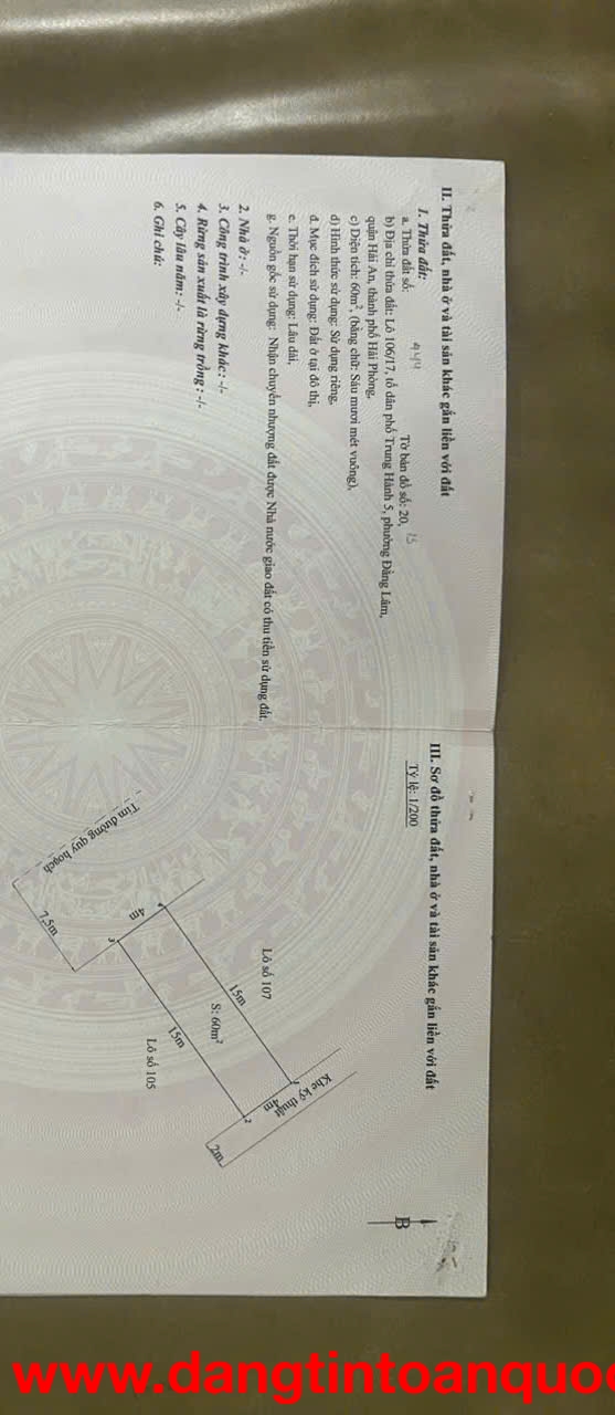 BÁN 2 LÔ ĐẤT MẶT ĐƯỜNG BẾN LÁNG – GẦN LÔ 17 LÊ HỒNG PHONG – GIÁ 99TR/M².