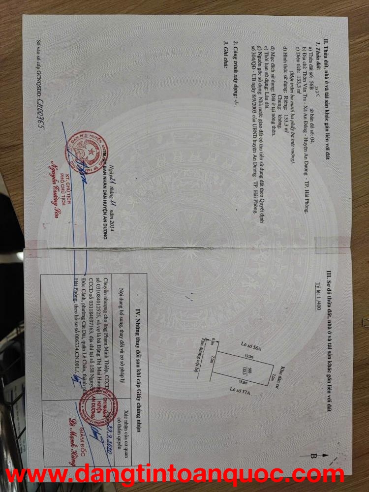 Bán đất 133m2 ngang 7m Bến Thóc, An Đồng, An Dương - Giá: 33 tr/m