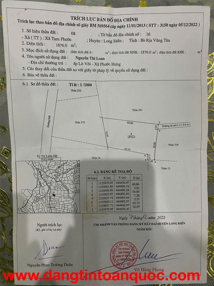 ĐẤT ĐẸP - MẶT TIỀN - Chính Chủ Bán Lô Đất Đường số 11 (Xã Tam Phước cũ) nay là xã Long Điền, TP.HCM