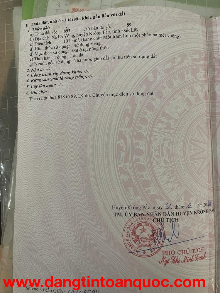 ĐẤT ĐẸP – GIÁ TỐT  – CHÍNH CHỦ CẦN BÁN GẤP ĐẤT Tại Ea YÔNG, Krông Pắc, Đăk Lăk