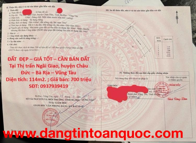 ĐẤT  ĐẸP – GIÁ TỐT – CẦN BÁN ĐẤT Tại Thị trấn Ngãi Giao, huyện Châu Đức – Bà Rịa – Vũng Tàu