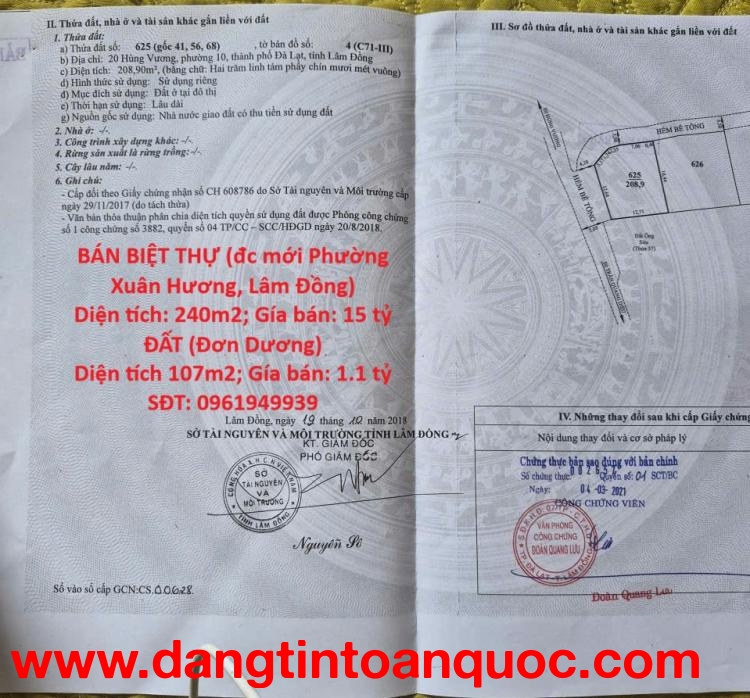 CHÍNH CHỦ BÁN NHANH CĂN BIỆT THỰ Phường 10 Đà Lạt, Lâm Đồng