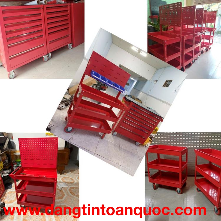 Xe đẩy 3 ngăn kết hợp các mẫu bảng treo dụng cụ