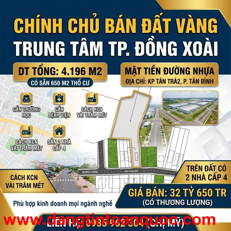 Bán gấp lô đất vàng 4196m2 - 650m2 thổ cư mặt tiền nhựa tttp đồng xoài. lh:0985962304. 