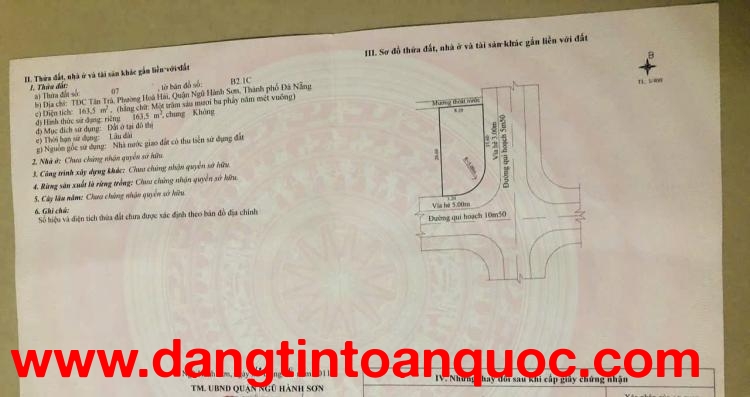 Bán lô đất góc 2 mặt tiền đường Tân Trà và Nguyễn Bá Ngọc