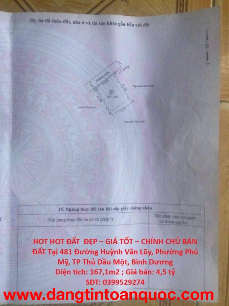 HOT HOT ĐẤT  ĐẸP – GIÁ TỐT – CHÍNH CHỦ BÁN ĐẤT Tại Phường Phú Mỹ, TP Thủ Dầu Một, Bình Dương