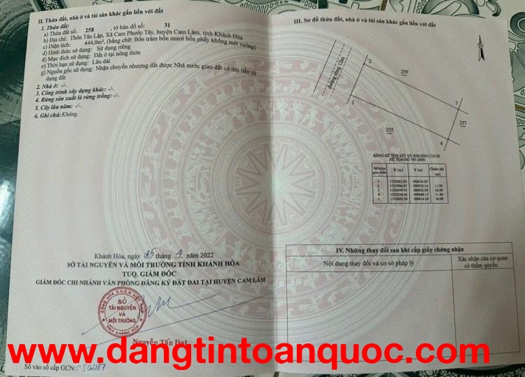 ĐẦU TƯ SINH LỜI - Chính Chủ Bán Lô Đất Tại xã Cam Phước Tây, Cam Lâm, Khánh Hòa