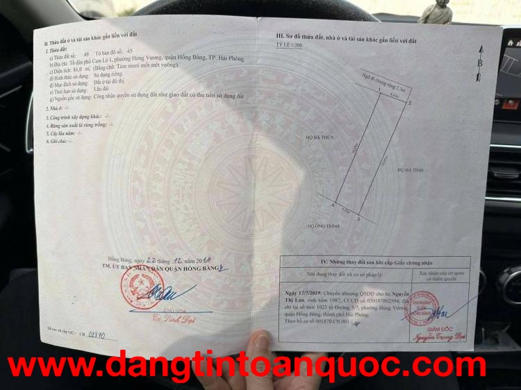 Bán lô đất 81m2 tuyến 2 Cam Lộ, Hồng Bàng, Hải Phòng - Giá: 2,x tỷ