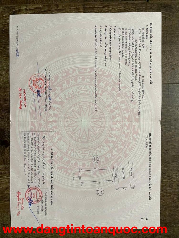 Bán lô 44 diện tích 107m2 khu đấu giá tổ 6 TT.An Dương - Giá: 3,x tỷ