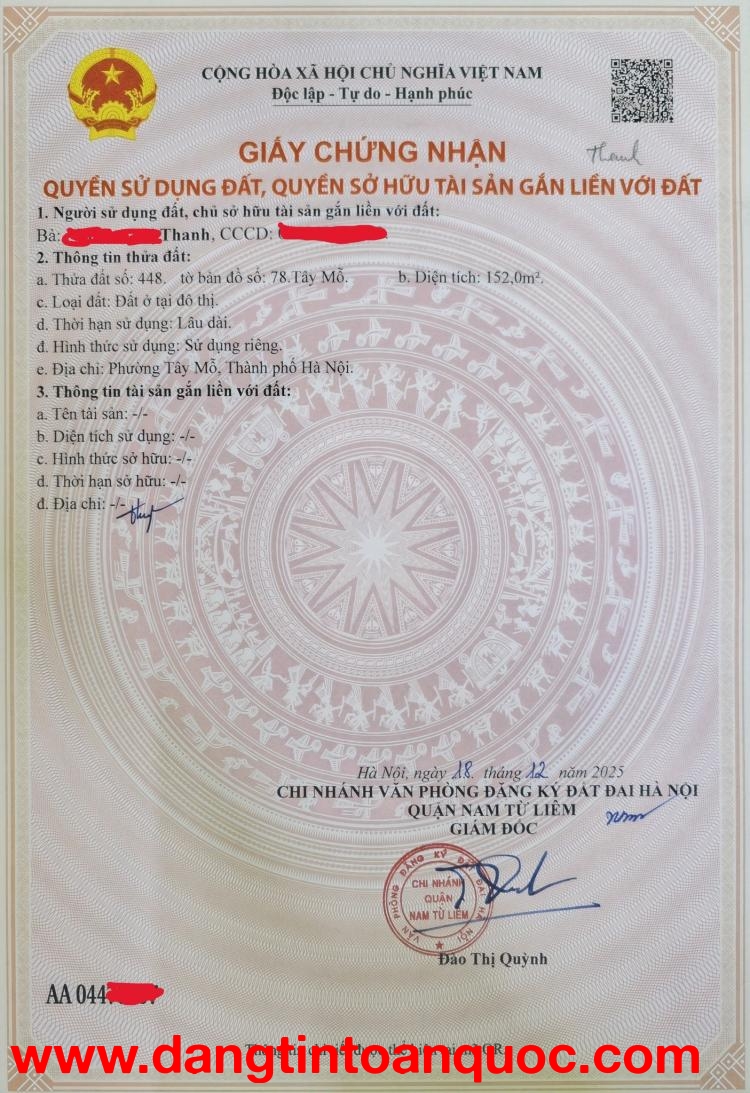 Chính chủ nhà mình cần bán đất ở TDP Phú Thứ, ngõ 27 đường Tây Mỗ, Hà Nội