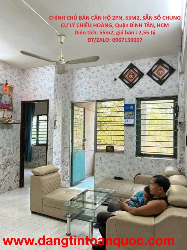 CHÍNH CHỦ BÁN CĂN HỘ 2PN, 55M2, SẴN SỔ CHUNG CƯ LÝ CHIÊU HOÀNG, Quận BÌNH TÂN, HCM