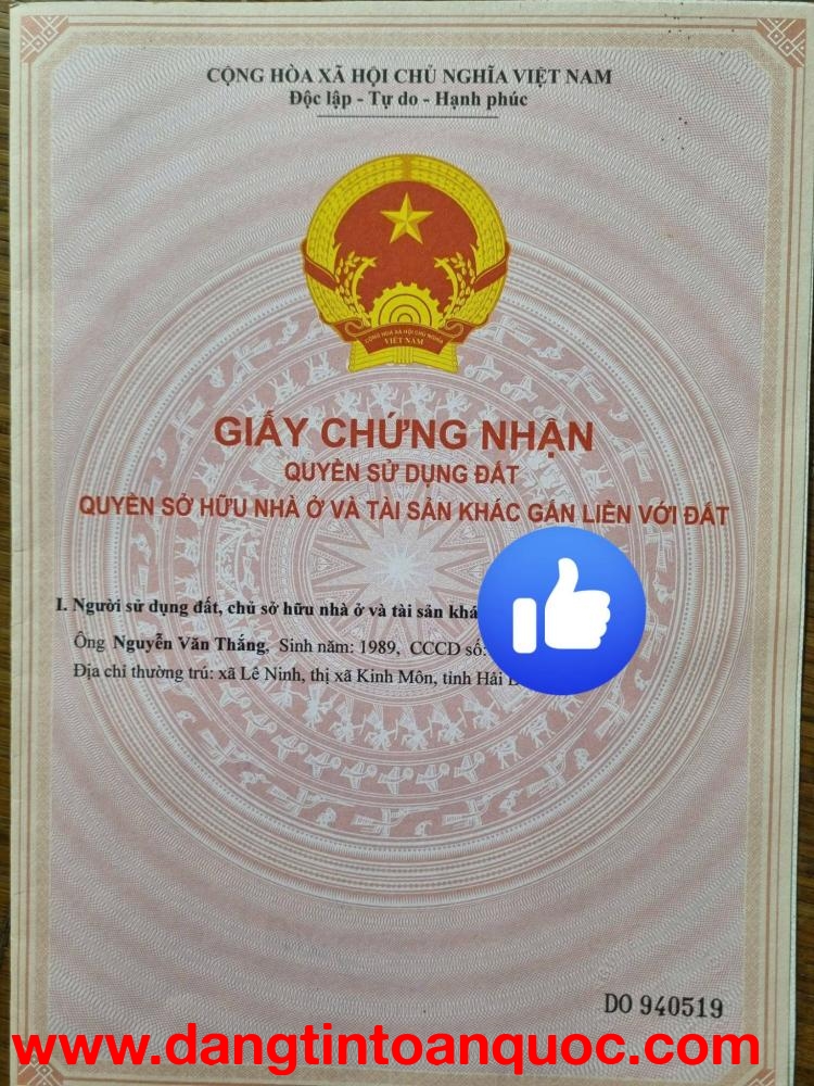 Bán lô đất 90m2 ( mặt tiền 5m) Tại Minh Tân -  Kinh Môn -  Hải Dương.