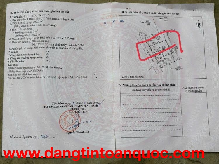 ĐẤT ĐẸP – GIÁ TỐT – CẦN BÁN GẤP – Bảo Thành – Yên Thành – Nghệ An