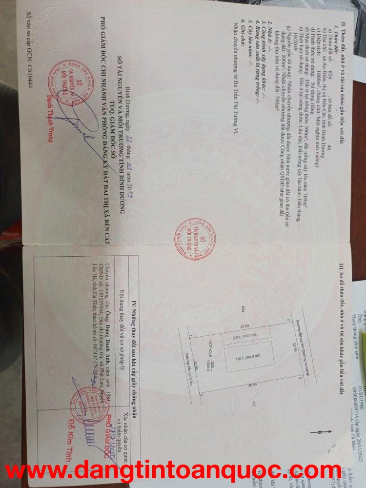 ĐẤT ĐẸP - GIÁ TỐT CHÍNH CHỦ BÁN NHANH LÔ ĐẤT HAI MẶT TIỀN 6X44 (60MTC) Xã An Điền, Thị xã Bến Cát