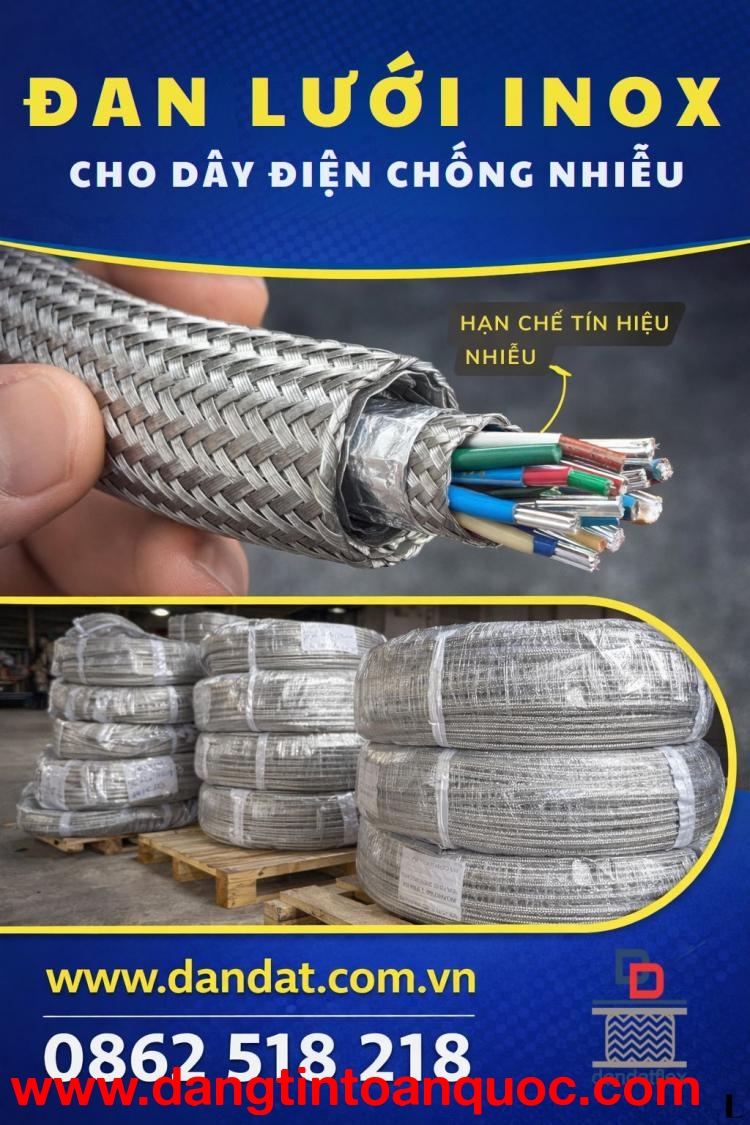 Dây điện bọc lưới inox chống nhiễu sóng, đan lưới inox cho dây điện, lưới bện inox 304