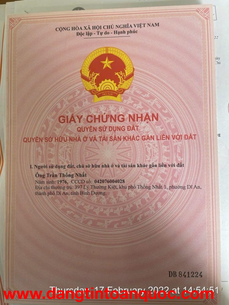 CẦN BÁN ĐẤT THỬA ĐẤT 94m2 KHU NHÀ Ở LÊ  PHONG TÂN BÌNH- KHU PHỐ THỐNG NHẤT 1 – PHƯỜNG DĨ AN, TP. DĨ 
