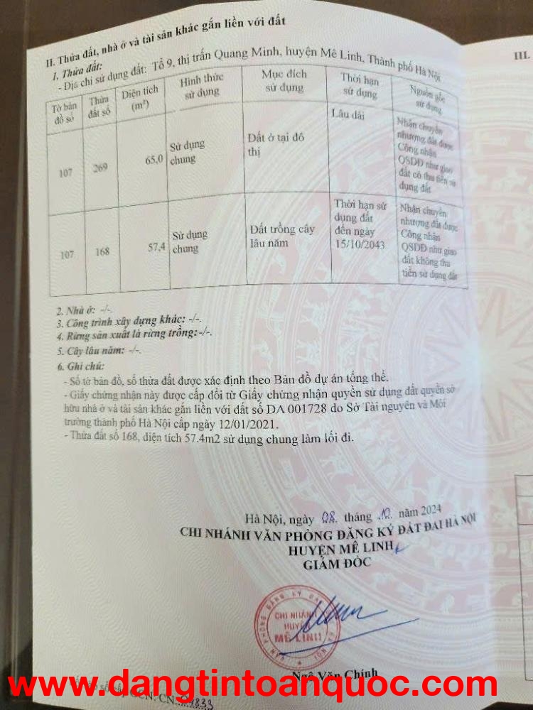 TỔ 10 QUANG MINH MÊ LINH 65M 2 MẶT TIỀN GIÁ 4,X TỶ.FULL TC,LH E QUANG LV CC