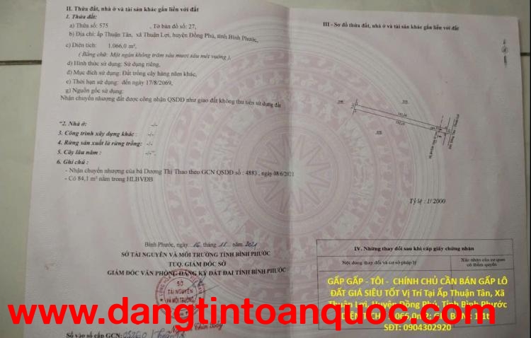 GẤP GẤP - TÔI -  CHÍNH CHỦ CẦN BÁN GẤP LÔ ĐẤT GIÁ SIÊU TỐT Vị Trí Tại Huyện Đồng Phú, Tỉnh Bình Phướ