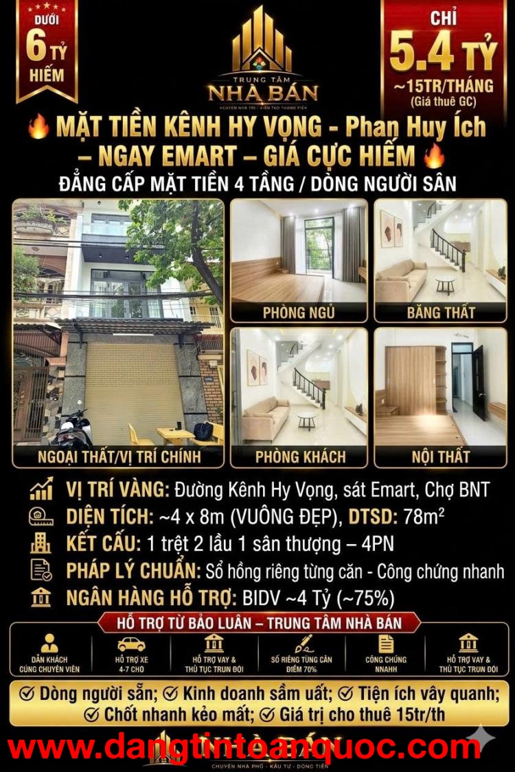 Nhà đẹp 4 tầng HXH 118/90/ Phan Huy Ích, Tân Bình, 78m2 dtsd, 4T, 4PN, 5.4 Tỷ, Sổ Đỏ! LH: 0898333313