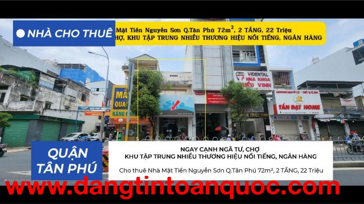 Cho thuê Nhà Mặt Tiền Nguyễn Sơn Q.Tân Phú 72m², 2 TẦNG, 22Triệu - CẠNH NGÃ TƯ