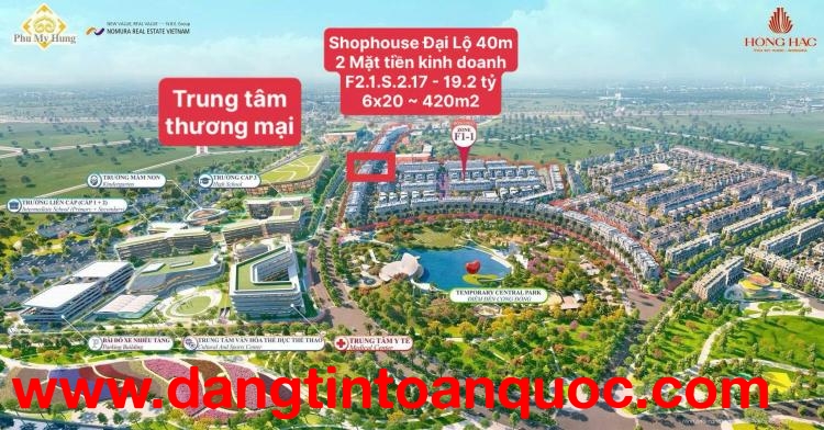 HỒNG HẠC CITY -  SHOPOUSE ĐỐI DIỆN TRUNG TÂM THƯƠNG MẠI  6x20 ~ 420m2, 5 tầng, Ls 0%. Mua TT Phú Mỹ 