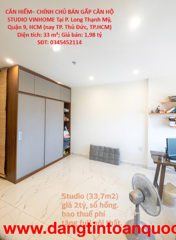 CĂN HIẾM– CHÍNH CHỦ BÁN GẤP CĂN HỘ STUDIO VINHOME Tại P. Long Thạnh Mỹ, Quận 9, HCM