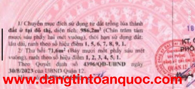 KẸT TIỀN BÁN GẤP ĐẤT THỔ 986M² MẶT TIỀN ĐÔNG HƯNG THUẬN 10b, Q12 – GIẢM SÂU 6T