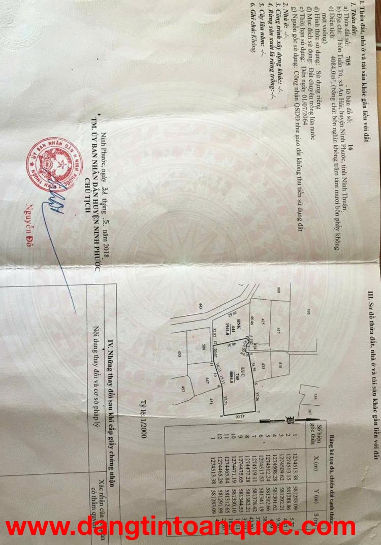 CẦN BÁN ĐẤT DIỆN TÍCH LỚN 4.084 m² - TỈNH NINH THUẬN