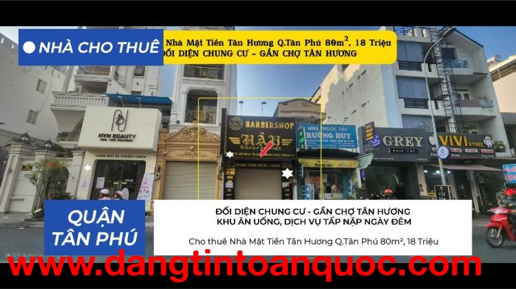 Cho thuê Nhà Mặt Tiền Tân Hương Q.Tân Phú 80m², 18Triệu - ĐỐI DIỆN CHUNG CƯ