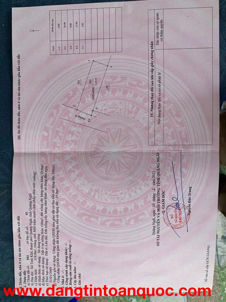 Bán đất Tịnh Khê 120mv(6x20) đường 5m thông, sổ Hồng riêng, giá 1090 triệu tlcc