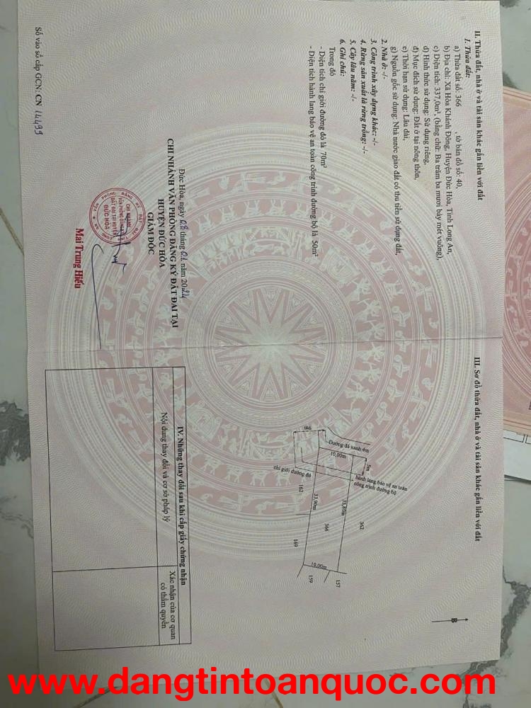 BÁN NHANH ĐẤT TẠI XÃ HÒA KHÁNH ĐÔNG, ĐỨC HÒA, LONG AN