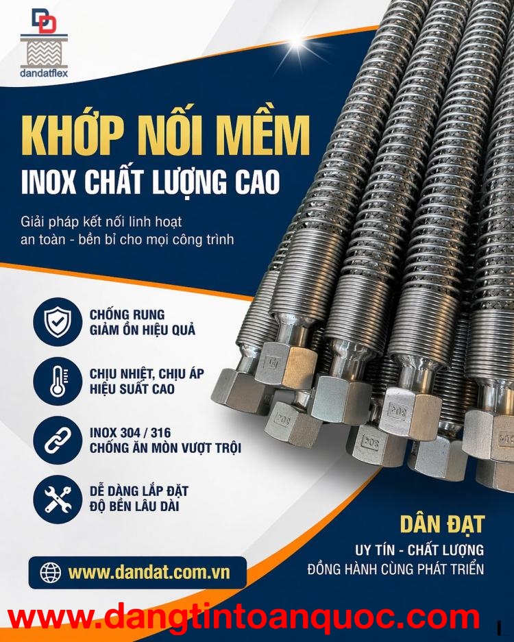 Ống nối mềm inox, khớp chống rung, mối nối mềm nối ren, khớp giảm chấn inox