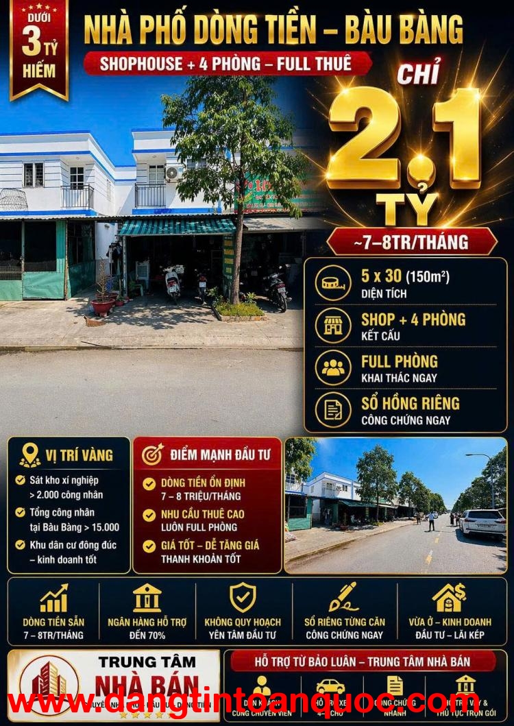 Nhà Mặt Phố D5 Lai Uyên, Bàu Bàng - Sổ Đỏ 150m2, 2 Tỷ 1 - LH 0898333313