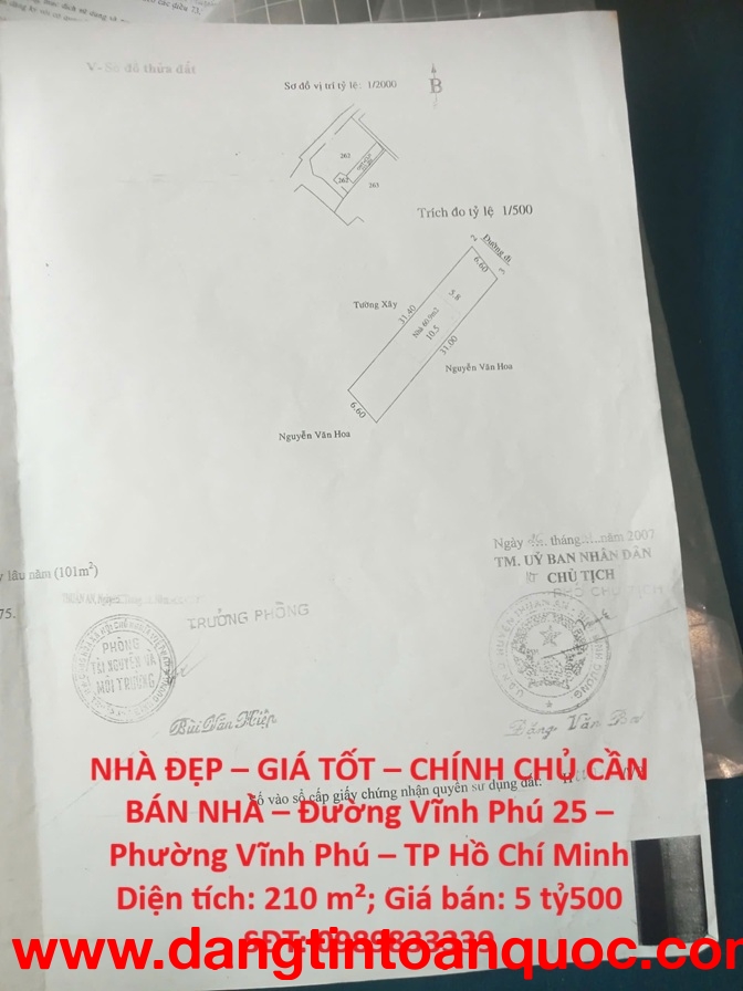 NHÀ ĐẸP – GIÁ TỐT – CHÍNH CHỦ CẦN BÁN NHÀ – Đường Vĩnh Phú 25 – Phường Vĩnh Phú – TP Hồ Chí Minh