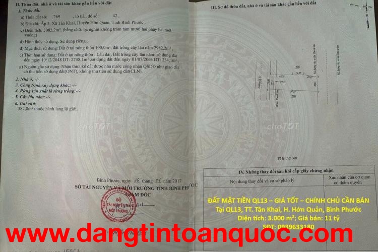 ĐẤT MẶT TIỀN QL13 – GIÁ TỐT – CHÍNH CHỦ CẦN BÁN Tại QL13, TT. Tân Khai, H. Hớn Quản, Bình Phước