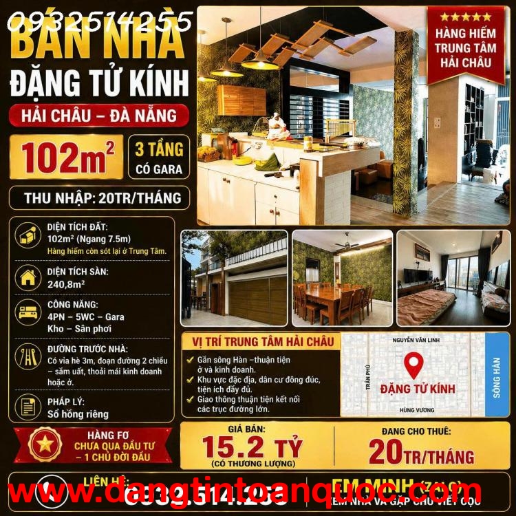 Bán Nhà 3 tầng Trung Tâm Hải Châu - Cách Sông Hàn 100m - Ngang 7m5 - giá chỉ 15 tỷ.