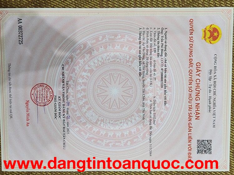 2.6 tỷ Đất tại Tân Hưng xã Tân Châu tỉnh Tây Ninh