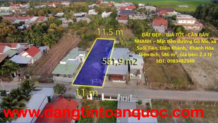 ĐẤT ĐẸP – GIÁ TỐT –CẦN BÁN NHANH – Mặt tiền đường Gò Mè, xã Suối Tiên, Diên Khánh,  Khánh Hòa