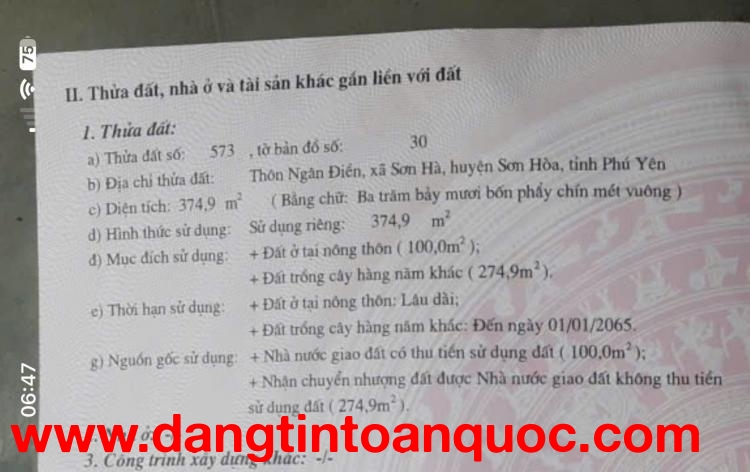 BÁN ĐẤT MẶT TIỀN ĐẸP – GIÁ TỐT – Thôn Ngân Điền, xã Sơn Hà, huyện Sơn Hòa, tỉnh Phú Yên