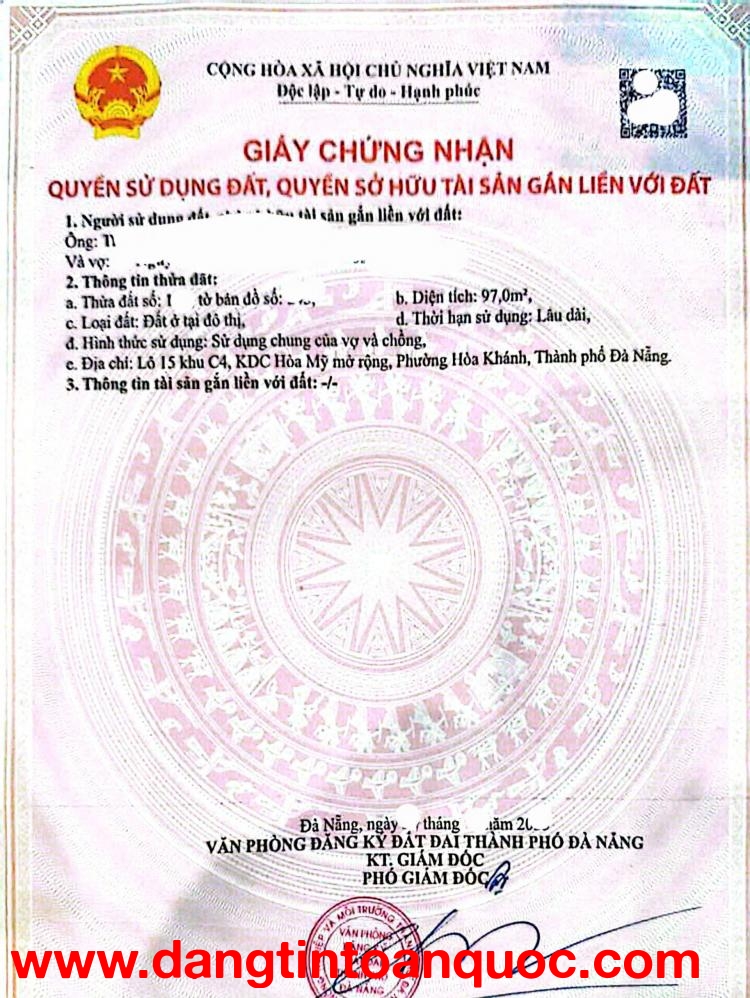 Bán đất mặt tiền đường Hòa Mỹ 8 - gần đường Tôn Đức Thắng
