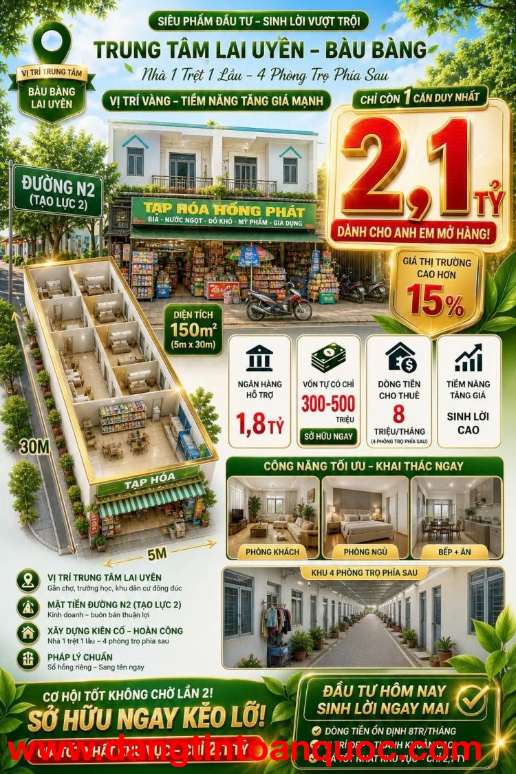 Mặt Phố N15 Lai Uyên - 150m2 Sổ Đỏ, 6PN, 2 Tầng, Giá Tốt Bất Ngờ - Cơ Hội Duy Nhất! 0898333313