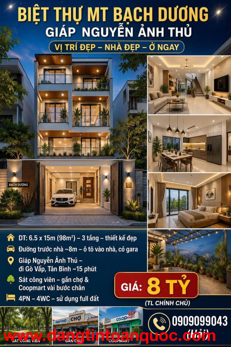 BIỆT THỰ MT BẠCH DƯƠNG – 98M² – 8 TỶ ????