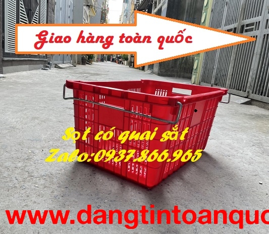 Sóng nhựa đựng trái cây có quai, sọt dùng trong cont lạnh, sọt quai sắt