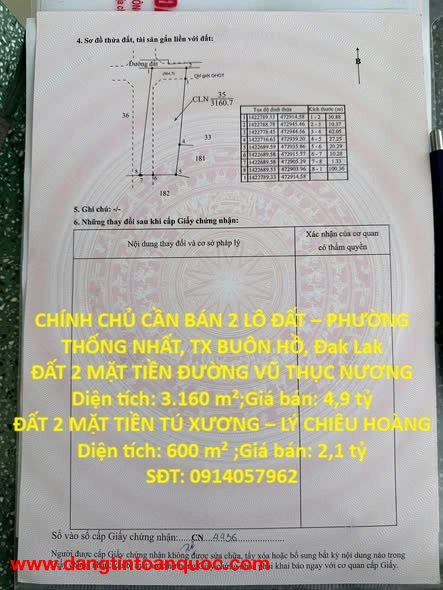 ĐẤT ĐẸP – GIÁ TỐT – CHÍNH CHỦ CẦN BÁN 2 LÔ ĐẤT – PHƯỜNG THỐNG NHẤT, TX BUÔN HỒ, Đak Lak