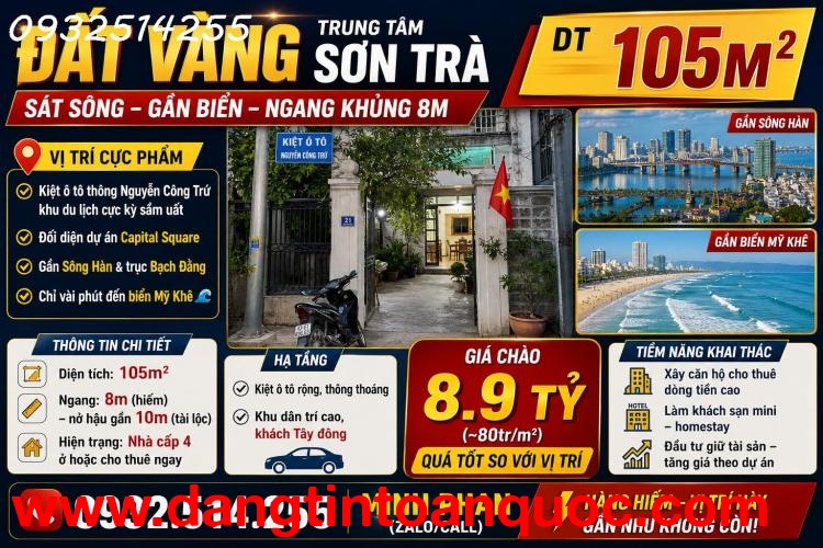 ĐẤT VÀNG TRUNG TÂM SƠN TRÀ – SÁT SÔNG – GẦN BIỂN – NGANG KHỦNG 8M DT 105M²  - Giá 8 tỷ xxx