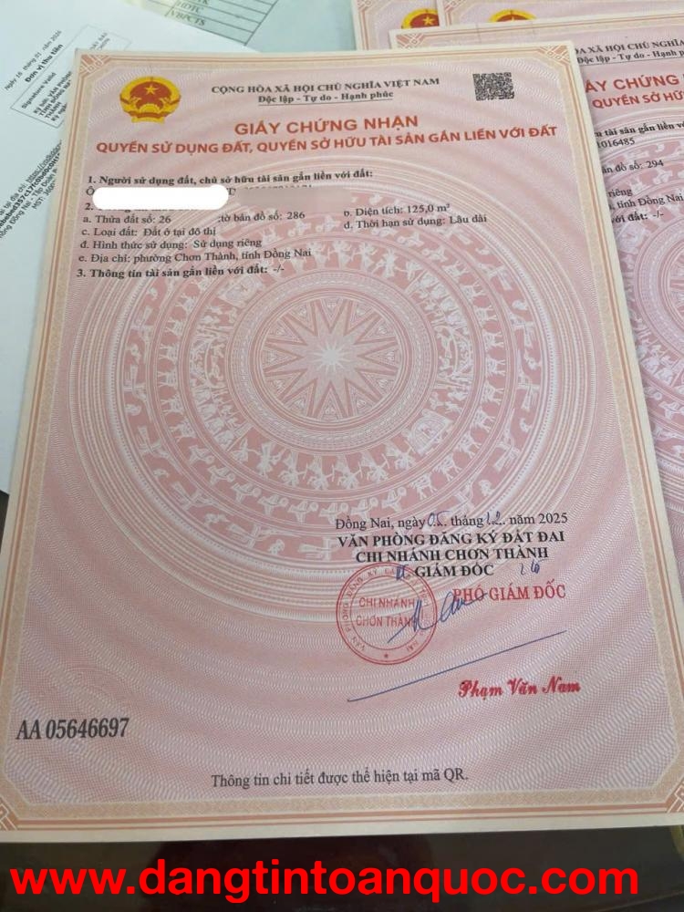 CHÍNH CHỦ Cần Bán Lô Đất Khu tái định cư  Giai đoạn 1 KCN Becamex Chơn Thành, Bình Phước