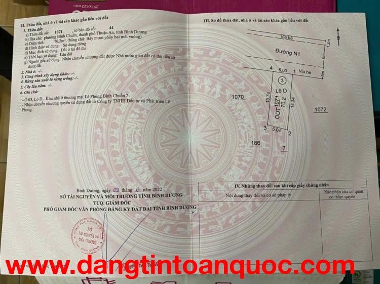 CẦN BÁN NHANH LÔ ĐẤT dự án khu dân cư Lê Phong, Bình Chuẩn 2 , tp Thuận An, tỉnh Bình Dương